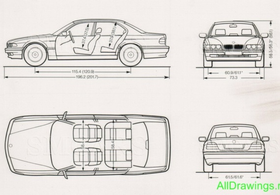 BMW 7 Series (E38) (1998) (БМВ 7 серии (Е38) (1998)) - чертежи (рисунки) автомобиля